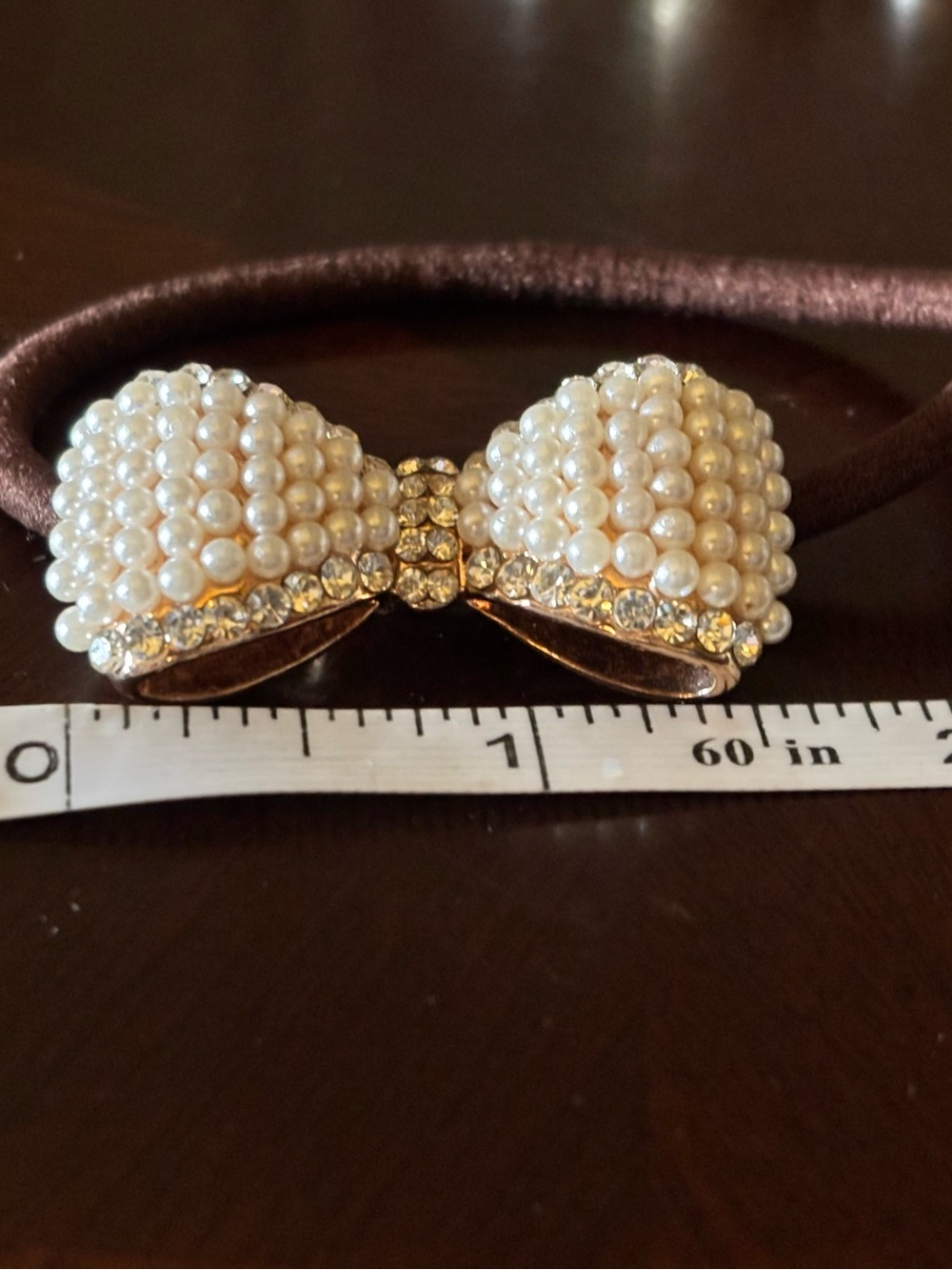 Pearl & Crystal Bow Hair Tie - Elegant Ivory Hair Accessory - Picture 2 of 4